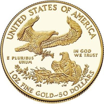 Rewers 1-uncjowej, złotej monety "Amerykański orzeł".